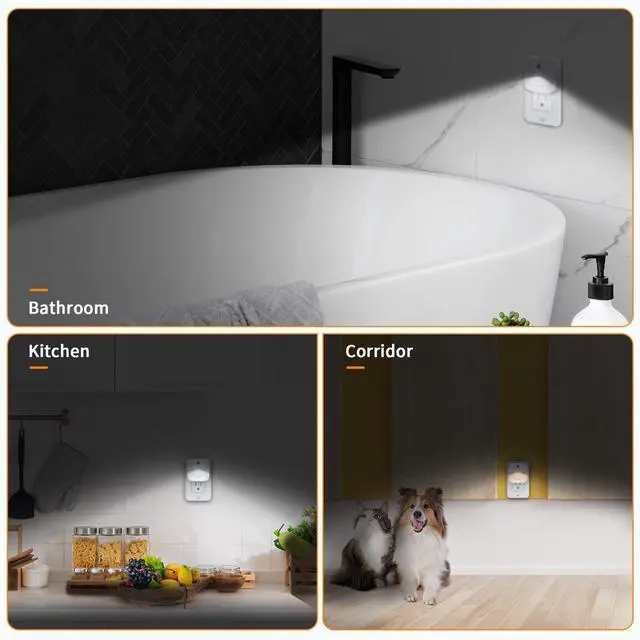 Alt view image 6 of 6 - JAYSUING LED Night Light Plug into Wall with Smart Dusk to Dawn Sensor, Automatically Turn on and Off,Night Light for Kids,Bedroom,Bathroom,Stairs,Warm White, 4 Packs