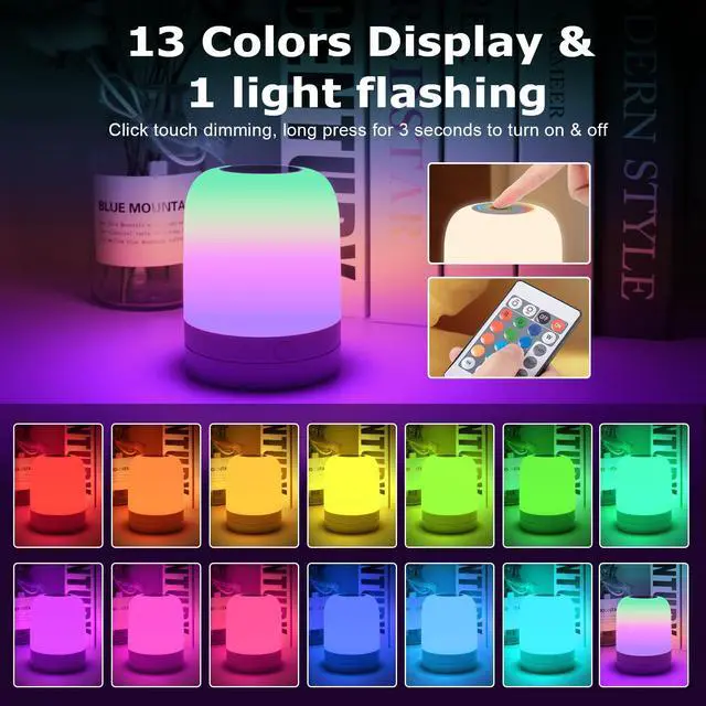 Alt view image 4 of 7 - Small Kids Night Light, 13 Color Dimmable LED Lamp, Portable Stepless Dimming, Color Changing Touch Nursery Lamp, Rechargeable Toddler Night Light