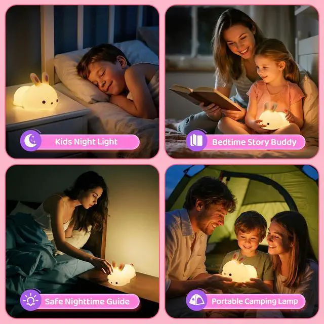 Alt view image 7 of 7 - JAYSUING Night Light for Kids, 16 Colors Bunny Toys Cute Lamp, Soft Silicone Baby Night Light, 1200mAh Portable Dimmable Touch Lamps, Kawaii Room Decor, Easter Bunny Gift for 0-13 Year Old Girl Teens