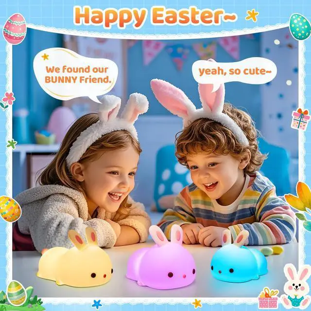 Alt view image 2 of 7 - JAYSUING Night Light for Kids, 16 Colors Bunny Toys Cute Lamp, Soft Silicone Baby Night Light, 1200mAh Portable Dimmable Touch Lamps, Kawaii Room Decor, Easter Bunny Gift for 0-13 Year Old Girl Teens