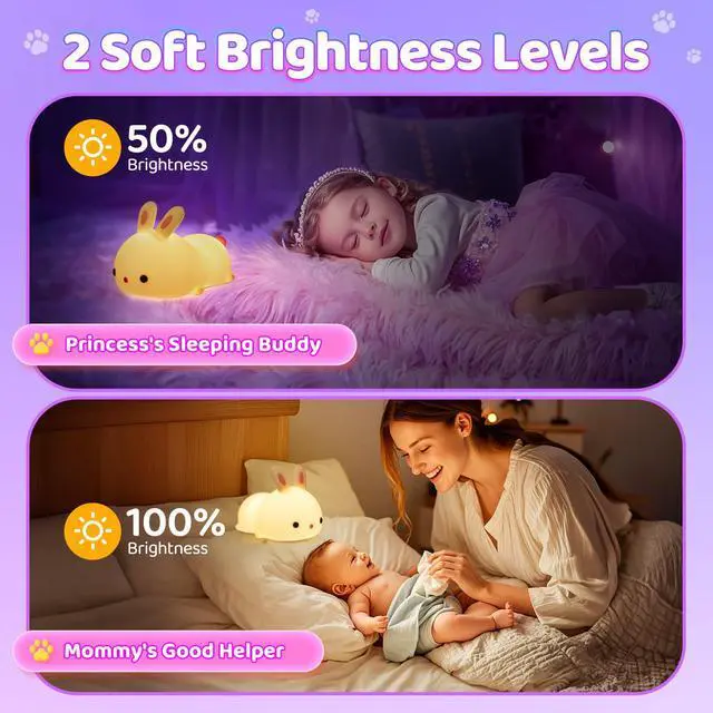 Alt view image 6 of 7 - JAYSUING Night Light for Kids, 16 Colors Bunny Toys Cute Lamp, Soft Silicone Baby Night Light, 1200mAh Portable Dimmable Touch Lamps, Kawaii Room Decor, Easter Bunny Gift for 0-13 Year Old Girl Teens