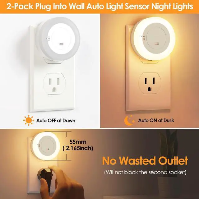 Alt view image 2 of 7 - JAYSUING LED Night Lights Plug in, Dimmable Nightlight Plug Into Wall with Light Sensor, Soft White Adjustable for Adults, Bedroom, Bathroom, 2-Pack