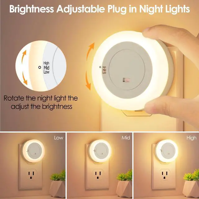 Alt view image 3 of 7 - JAYSUING LED Night Lights Plug in, Dimmable Nightlight Plug Into Wall with Light Sensor, Soft White Adjustable for Adults, Bedroom, Bathroom, 2-Pack