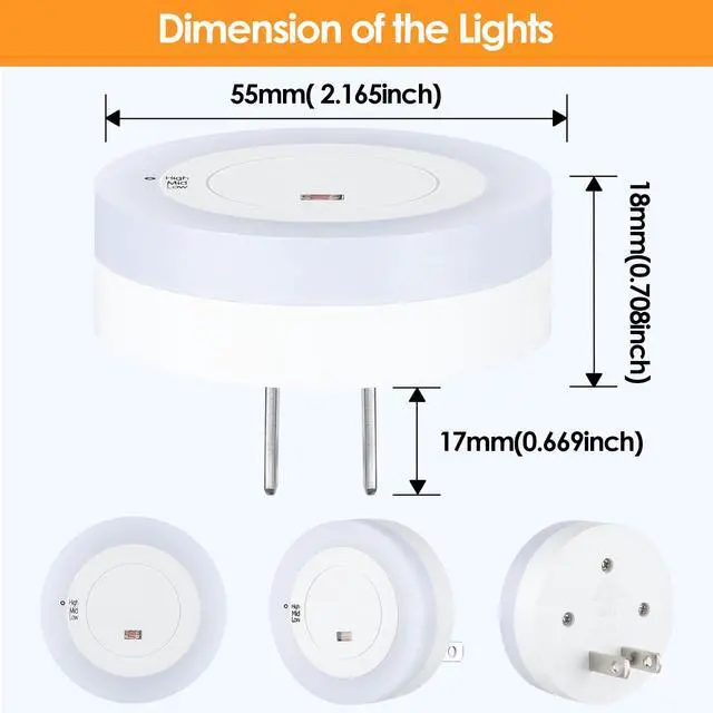 Alt view image 7 of 7 - JAYSUING LED Night Lights Plug in, Dimmable Nightlight Plug Into Wall with Light Sensor, Soft White Adjustable for Adults, Bedroom, Bathroom, 2-Pack