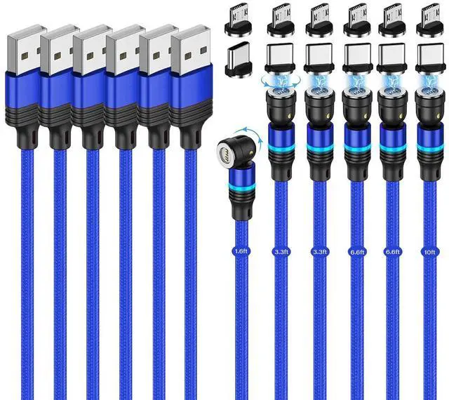 Main image of JAYSUING Magnetic Charging Cable (6-Pack,1.6+3.3+3.3+6.6+6.6+10ft) 540° Rotation Magnet Phone Charger USB C Cable 3A Fast Charging Magnetic Charger Cable with LED Light for Micro USB Type C Device