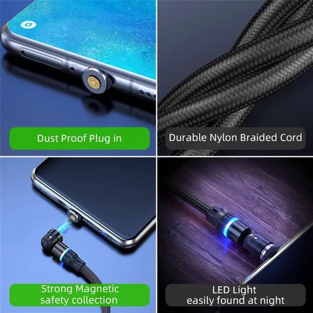 Alt view image 4 of 7 - JAYSUING Magnetic Charging Cable (6-Pack,1.6+3.3+3.3+6.6+6.6+10ft) 540° Rotation Magnet Phone Charger USB C Cable 3A Fast Charging Magnetic Charger Cable with LED Light for Micro USB Type C Device