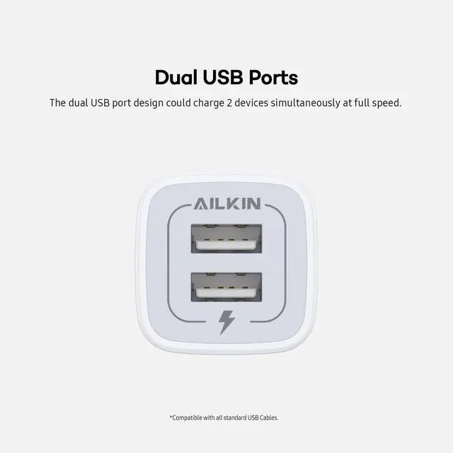 Alt view image 3 of 7 - USB Wall Charger, Charger Adapter AILKIN 2Pack 2.1A Dual Port Quick Plug
