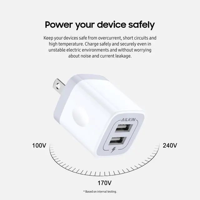 Alt view image 4 of 7 - USB Wall Charger, Charger Adapter AILKIN 2Pack 2.1A Dual Port Quick Plug