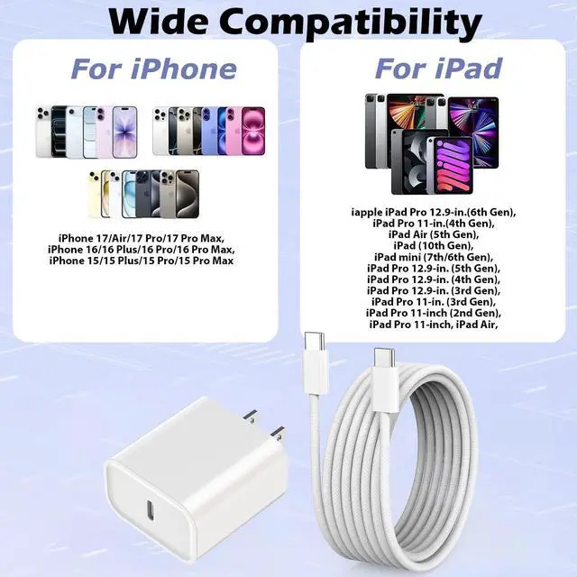 Alt view image 5 of 7 - iPhone Air/17 Charger,USB C Fast Charging 2Pack 20W Apple Charge Type C Block 6Feet Long 60W USB C to USB C Braided Woven Cable for iPhone 17 Pro Max/16 Plus/16 Pro Max/15 Pro Max,iPad Pro/Air/AirPods