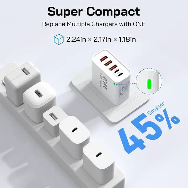 Alt view image 7 of 7 - 2Pack USB C Fast Charger Block, Total 60W 5-Port USB C Wall Charger 30W Type C Charging Block, 2USB C+3USB A PD 3.0 Multiport Charging Cube for iPhone 17 16 15 14 Pro Max, G-alaxy S26 S25 Ultra, i Pad
