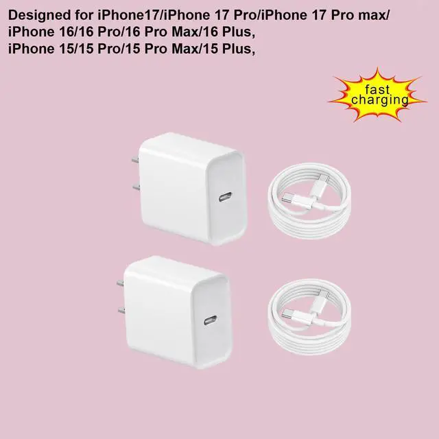 Alt view image 2 of 7 - i Phone 17/16/15 Fast Charger,2 Pack Type C Wall Charger Block with 4FT Cable for iPhone 17/16/15 Pro Max,AirPods Pro,iPad Pro