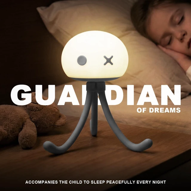Alt view image 2 of 7 - Jellyfish Night Light for Kids Bed Frame - Room Decor & Special Cute Funny Gifts, Rechargeable Baby Nursery Lamp with Soft Silicone Touch Control, Flexible Tentacles, Blue
