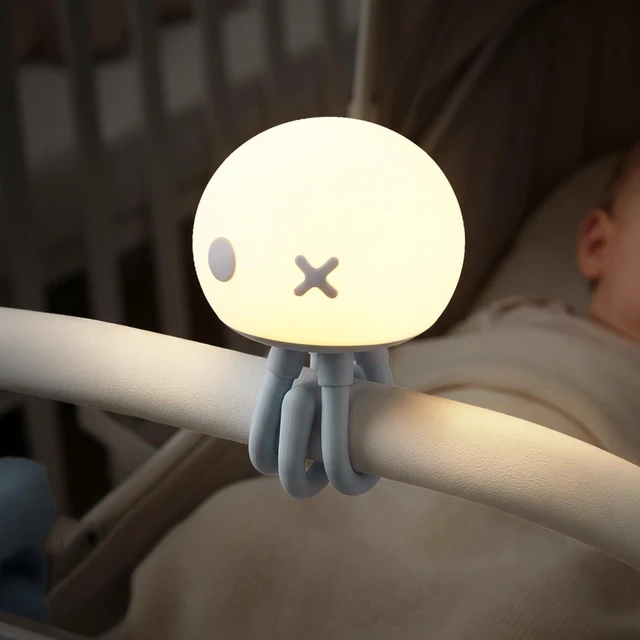 Main image of Jellyfish Night Light for Kids Bed Frame - Room Decor & Special Cute Funny Gifts, Rechargeable Baby Nursery Lamp with Soft Silicone Touch Control, Flexible Tentacles, Blue
