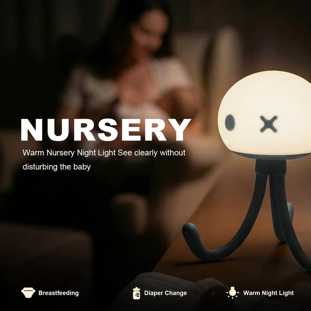 Alt view image 4 of 7 - Jellyfish Night Light for Kids Bed Frame - Room Decor & Special Cute Funny Gifts, Rechargeable Baby Nursery Lamp with Soft Silicone Touch Control, Flexible Tentacles, Blue