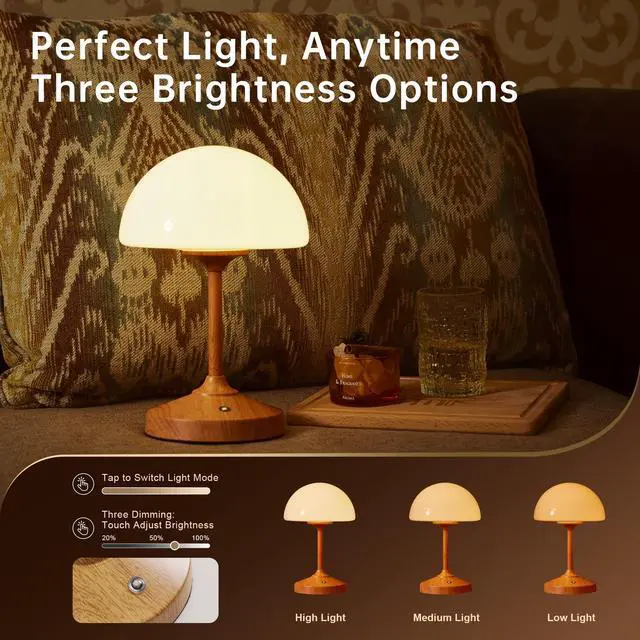 Alt view image 5 of 7 - JAYSUING Mushroom Lamp Cordless Lamp Table Lamp,Outdoor Waterproof Shower Lamps,5000mAh Rechargeble Battery Operated Dimmable Touch Desk Lamps,LED Night Light for Bathroom Patio Camping Restaurant