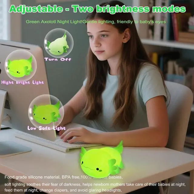 Alt view image 5 of 6 - JAYSUING Axolotl Night Light,Cute Axolotl lamp Gifts for Kids,Dimmable Silicone Animal Nursery Night Light,Kawaii Rechargeable Bedside Touch Lamp,Baby Room Decor Axolotl Light