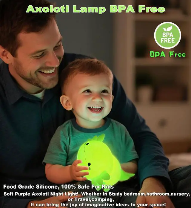 Alt view image 3 of 6 - JAYSUING Axolotl Night Light,Cute Axolotl lamp Gifts for Kids,Dimmable Silicone Animal Nursery Night Light,Kawaii Rechargeable Bedside Touch Lamp,Baby Room Decor Axolotl Light