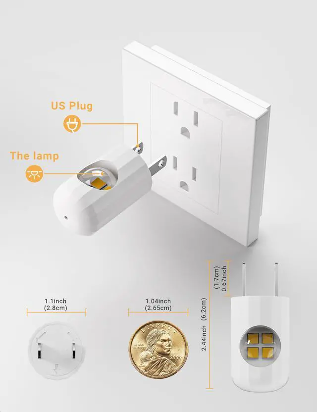 Alt view image 3 of 7 - JAYSUING 6-Pack LED Night Light Plug-in Wall Outlet Light, Soft White 3000K,Dusk to Dawn Nightlight,Ambient Lighting,Nightlight for Bedroom, Bathroom, Nursery, Hallway, Kitchen