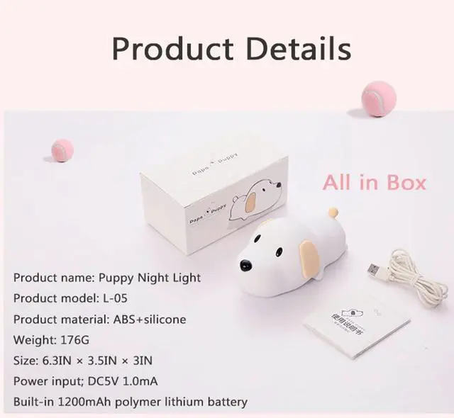 Alt view image 6 of 6 - JAYSUING Kids Night Light,Cute Soft Silicone Dog Lamp Dimmable Nursery Portable Puppy Kawaii Lamps,Bedside Lamp for Baby and Toddler,Boy Girls