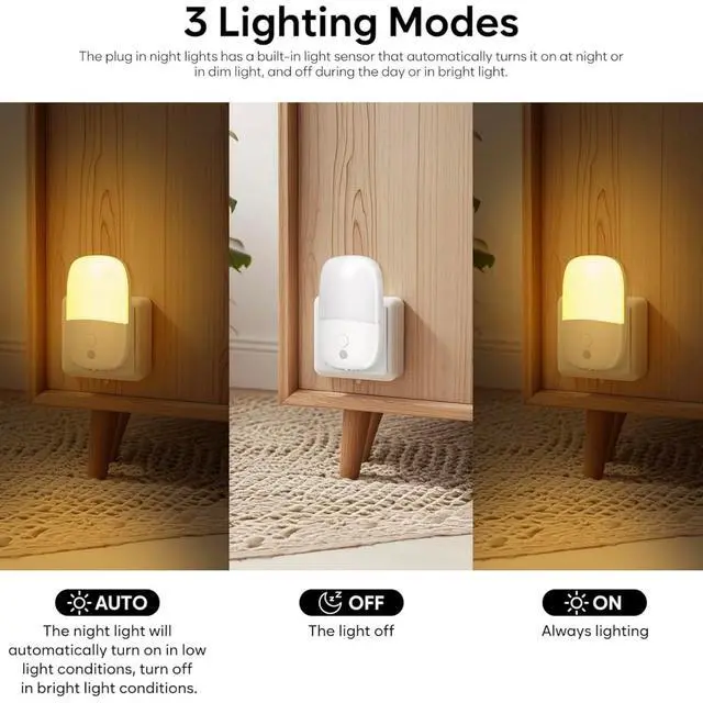 Alt view image 3 of 7 - JAYSUING Dimmable Night Light Plug in with On/Off Switch, Auto Dusk to Dawn Sensor LED Nightlights, Adjustable Brightness (Warm White) for Bathroom, Hallway, Kids Room, Stairs (1 Pack)