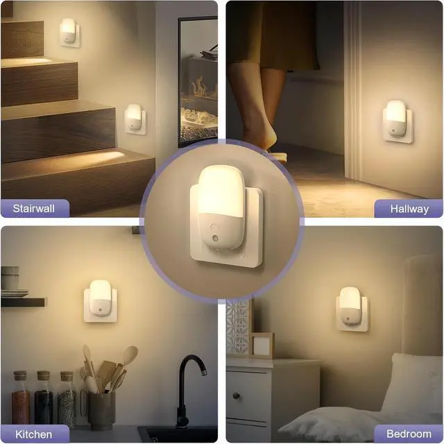 Alt view image 5 of 7 - JAYSUING Dimmable Night Light Plug in with On/Off Switch, Auto Dusk to Dawn Sensor LED Nightlights, Adjustable Brightness (Warm White) for Bathroom, Hallway, Kids Room, Stairs (1 Pack)