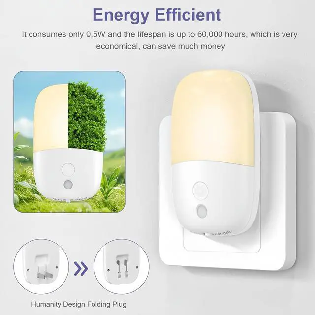 Alt view image 6 of 7 - JAYSUING Dimmable Night Light Plug in with On/Off Switch, Auto Dusk to Dawn Sensor LED Nightlights, Adjustable Brightness (Warm White) for Bathroom, Hallway, Kids Room, Stairs (1 Pack)