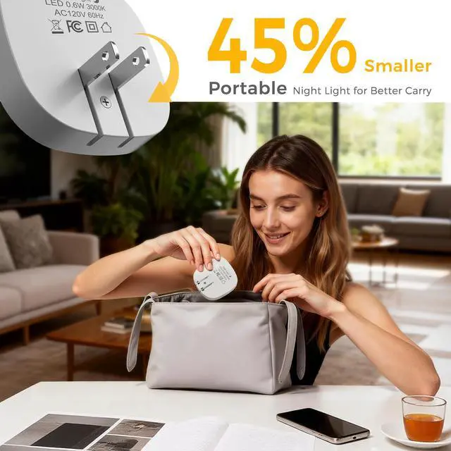 Alt view image 2 of 7 - JAYSUING Night Lights Plug into Wall, Foldable Night Light with Dusk to Dawn Sensor, 2 Brightness Level, Ideal Nightlight for Bathroom, Hallway, Kitchen, 3000K Soft White, 4 Pack