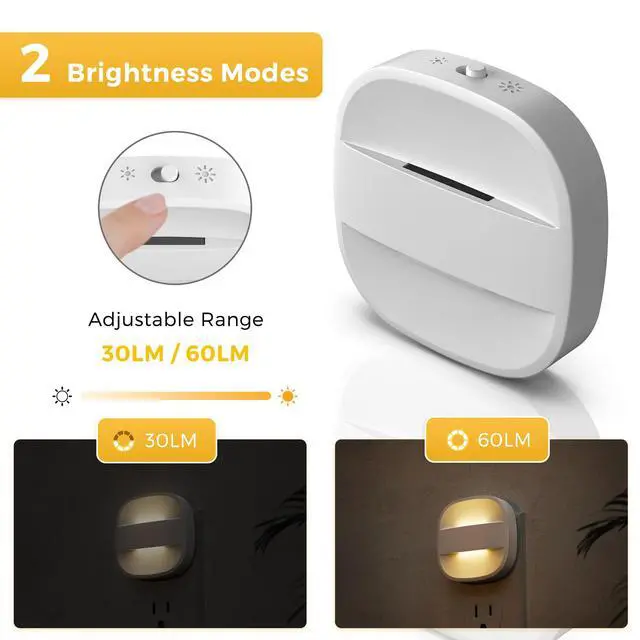 Alt view image 3 of 7 - JAYSUING Night Lights Plug into Wall, Foldable Night Light with Dusk to Dawn Sensor, 2 Brightness Level, Ideal Nightlight for Bathroom, Hallway, Kitchen, 3000K Soft White, 4 Pack