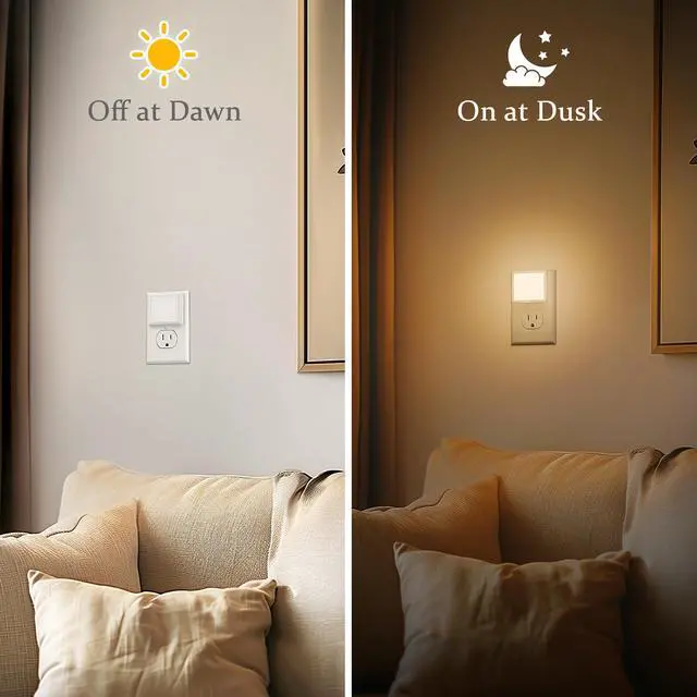 Alt view image 2 of 6 - JAYSUING LED Night Lights - 2 Pack, Soft White Night Lights with Dusk-to-Dawn Sensor for Bedroom, Bathroom, Stairs, Hallway