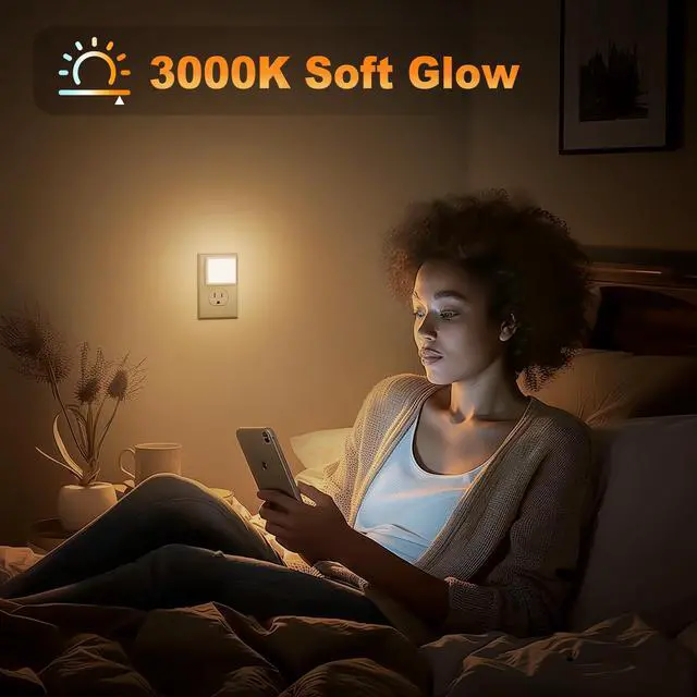 Alt view image 5 of 6 - JAYSUING LED Night Lights - 2 Pack, Soft White Night Lights with Dusk-to-Dawn Sensor for Bedroom, Bathroom, Stairs, Hallway