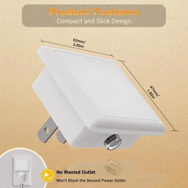 Alt view image 4 of 6 - JAYSUING LED Night Lights - 2 Pack, Soft White Night Lights with Dusk-to-Dawn Sensor for Bedroom, Bathroom, Stairs, Hallway