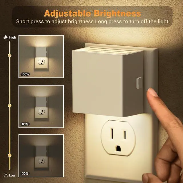 Alt view image 2 of 6 - JAYSUING Night Light,Automatic Night Lights Plug into Wall,Dusk to Dawn,2 Pack Soft White 3000K Brightness Adjustable Nightlight for Kids Bedroom Bathroom Hallway Kitchen