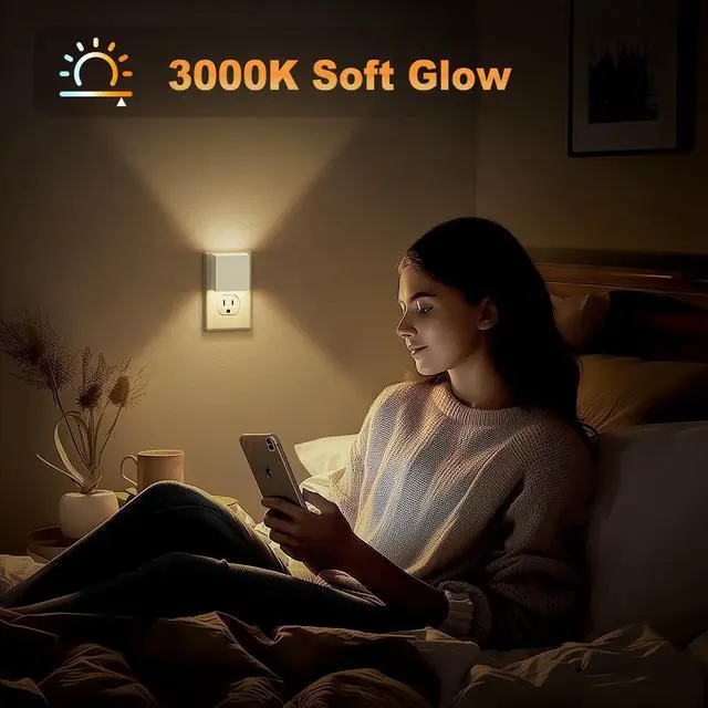 Alt view image 5 of 6 - JAYSUING Night Light,Automatic Night Lights Plug into Wall,Dusk to Dawn,2 Pack Soft White 3000K Brightness Adjustable Nightlight for Kids Bedroom Bathroom Hallway Kitchen