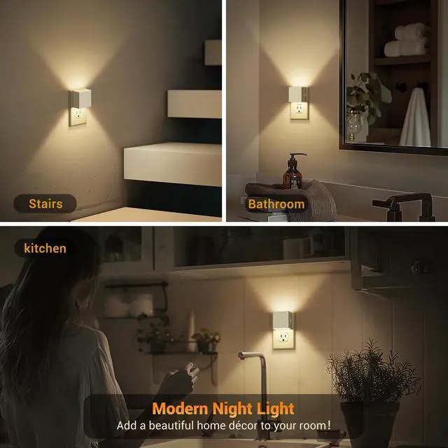 Alt view image 6 of 6 - JAYSUING Night Light,Automatic Night Lights Plug into Wall,Dusk to Dawn,2 Pack Soft White 3000K Brightness Adjustable Nightlight for Kids Bedroom Bathroom Hallway Kitchen