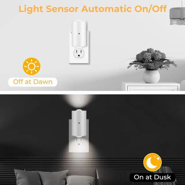 Alt view image 2 of 7 - 4 Pack Small LED Night Light, Dimmable Plug-in with Dusk to Dawn Auto On/Off, 5000K Daylight Adjustable Brightness (0-200 LM), 180° Rotating Head for Kitchen, Bathroom, Hallway