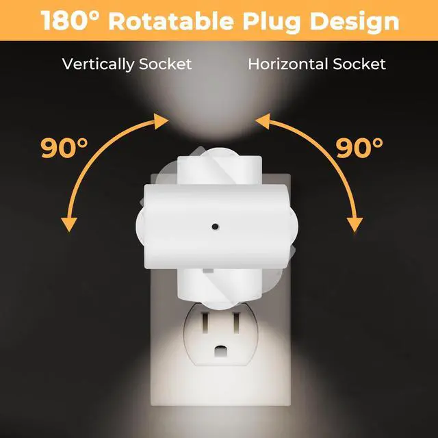 Alt view image 4 of 7 - 4 Pack Small LED Night Light, Dimmable Plug-in with Dusk to Dawn Auto On/Off, 5000K Daylight Adjustable Brightness (0-200 LM), 180° Rotating Head for Kitchen, Bathroom, Hallway