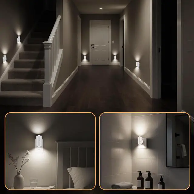 Alt view image 6 of 7 - 4 Pack Small LED Night Light, Dimmable Plug-in with Dusk to Dawn Auto On/Off, 5000K Daylight Adjustable Brightness (0-200 LM), 180° Rotating Head for Kitchen, Bathroom, Hallway