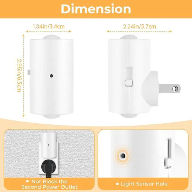 Alt view image 7 of 7 - 4 Pack Small LED Night Light, Dimmable Plug-in with Dusk to Dawn Auto On/Off, 5000K Daylight Adjustable Brightness (0-200 LM), 180° Rotating Head for Kitchen, Bathroom, Hallway