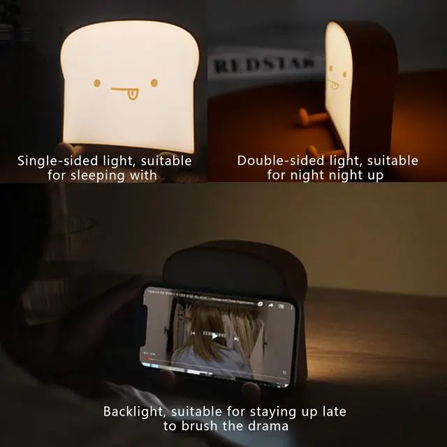 Alt view image 2 of 7 - JAYSUING Cute Night Light Toast Bread LED Night lamp with Rechargeable, Portable Bedroom Bedside Bed lamp Christmas Gifts Ideas for Tween Teenage Teenager Teens Girls Boys Women