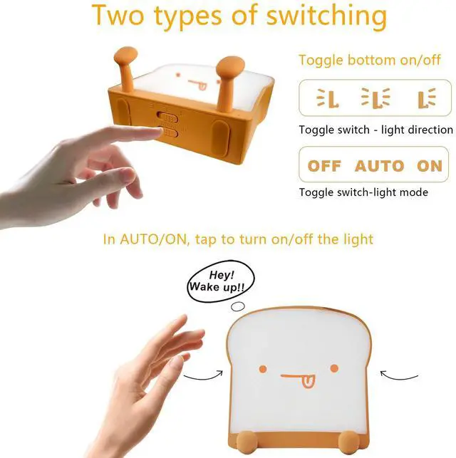 Alt view image 4 of 7 - JAYSUING Cute Night Light Toast Bread LED Night lamp with Rechargeable, Portable Bedroom Bedside Bed lamp Christmas Gifts Ideas for Tween Teenage Teenager Teens Girls Boys Women