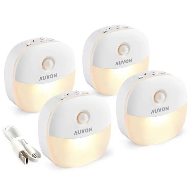 Main image of JAYSUING Rechargeable Battery Night Light, Mini with Motion Sensor, Warm White LED Stick-On Closet Light with Dusk to Dawn Sensor, Adjustable Brightness for Wall, Stairs, Hallway, Cabinet (4 Pack)
