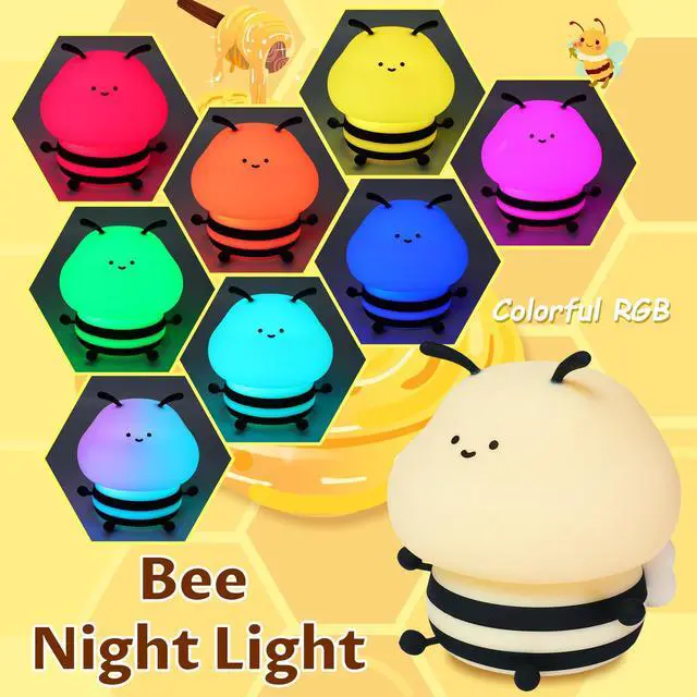 Alt view image 5 of 7 - JAYSUING Cute Bee Night Light for Kids, Nursery Night Lamp Kawaii Animal Bedside Nightlight with 7 Colors 3 Levels Dimmable Tap Control Rechargeable Nightlights