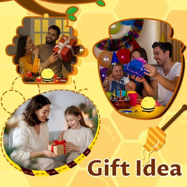 Alt view image 7 of 7 - JAYSUING Cute Bee Night Light for Kids, Nursery Night Lamp Kawaii Animal Bedside Nightlight with 7 Colors 3 Levels Dimmable Tap Control Rechargeable Nightlights