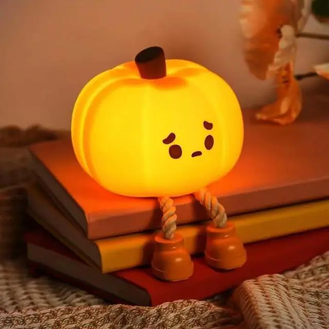 Main image of JAYSUING Pumpkin Night Light, Cute LED Lamp, Silicone Dimmable Nursery Nightlight for Kids, Silicone Rechargeable Bedside Touch Lamp, Funny Office Desk and Halloween Decor for Woman and Kids