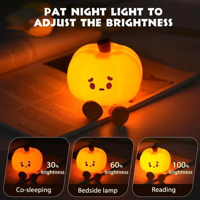 Alt view image 2 of 7 - JAYSUING Pumpkin Night Light, Cute LED Lamp, Silicone Dimmable Nursery Nightlight for Kids, Silicone Rechargeable Bedside Touch Lamp, Funny Office Desk and Halloween Decor for Woman and Kids