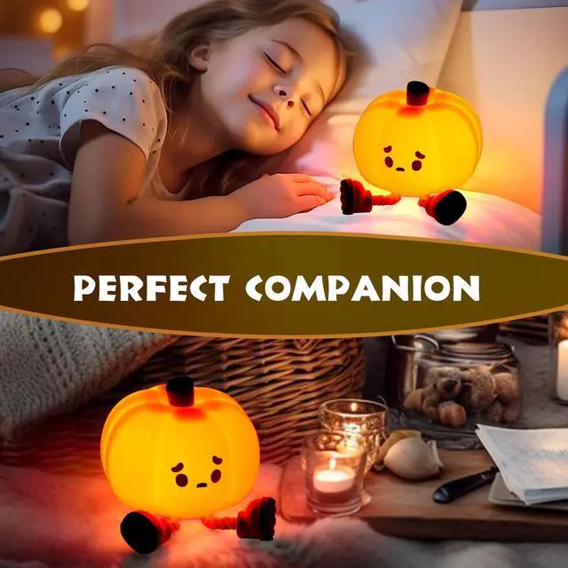 Alt view image 6 of 7 - JAYSUING Pumpkin Night Light, Cute LED Lamp, Silicone Dimmable Nursery Nightlight for Kids, Silicone Rechargeable Bedside Touch Lamp, Funny Office Desk and Halloween Decor for Woman and Kids
