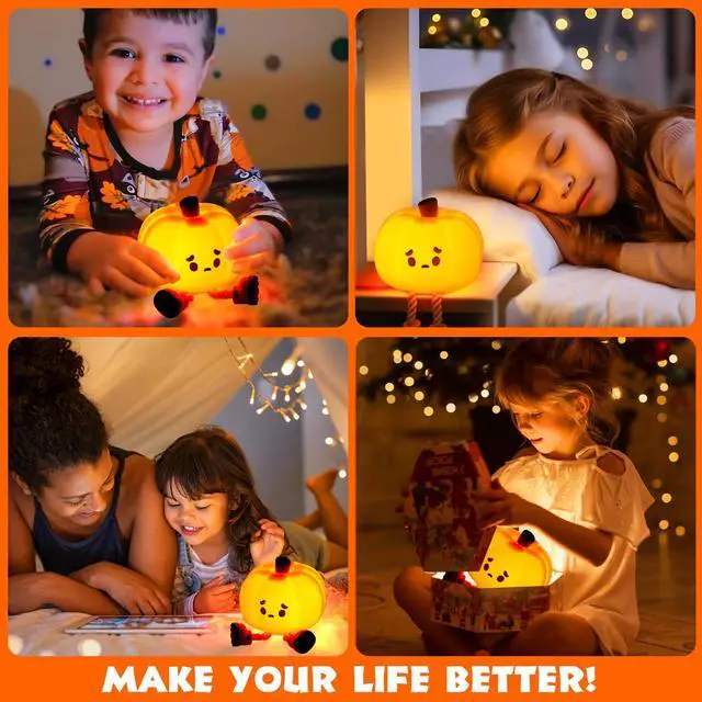 Alt view image 7 of 7 - JAYSUING Pumpkin Night Light, Cute LED Lamp, Silicone Dimmable Nursery Nightlight for Kids, Silicone Rechargeable Bedside Touch Lamp, Funny Office Desk and Halloween Decor for Woman and Kids