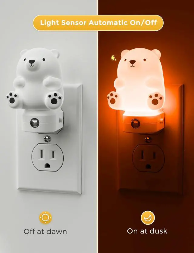 Alt view image 2 of 7 - JAYSUING Night Light for Kids, 3D Cute Bear Night Light Plug in, Dusk to Dawn Nursery Night Lights, RGB+Soft White 3000K, 3 Lighting Modes, Christmas Birthday Gifts, Room Decor, Children