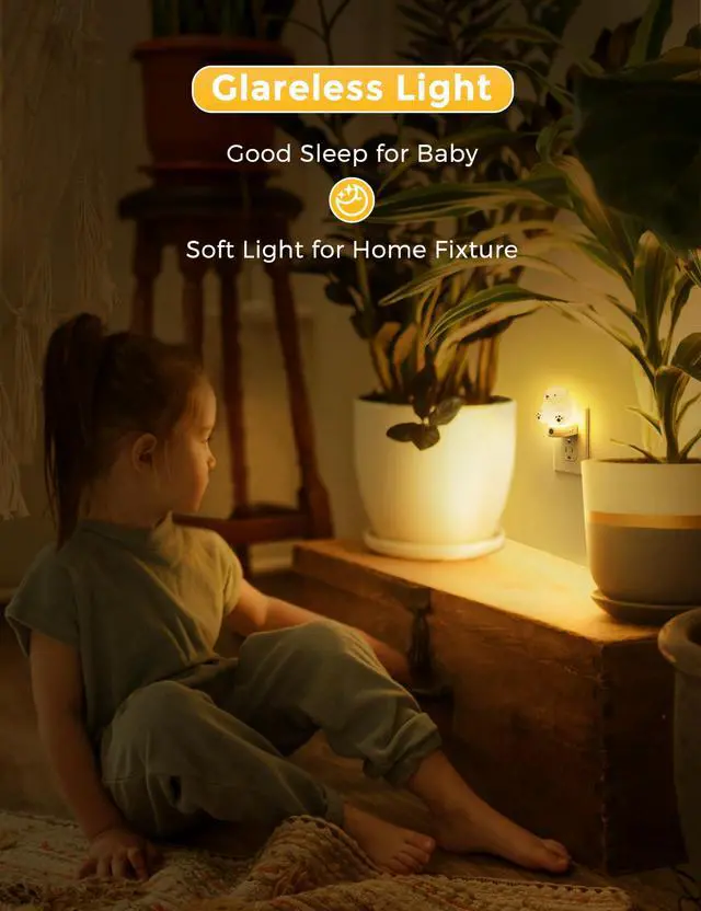 Alt view image 5 of 7 - JAYSUING Night Light for Kids, 3D Cute Bear Night Light Plug in, Dusk to Dawn Nursery Night Lights, RGB+Soft White 3000K, 3 Lighting Modes, Christmas Birthday Gifts, Room Decor, Children