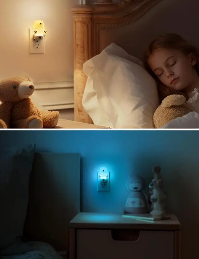 Alt view image 6 of 7 - JAYSUING Night Light for Kids, 3D Cute Bear Night Light Plug in, Dusk to Dawn Nursery Night Lights, RGB+Soft White 3000K, 3 Lighting Modes, Christmas Birthday Gifts, Room Decor, Children